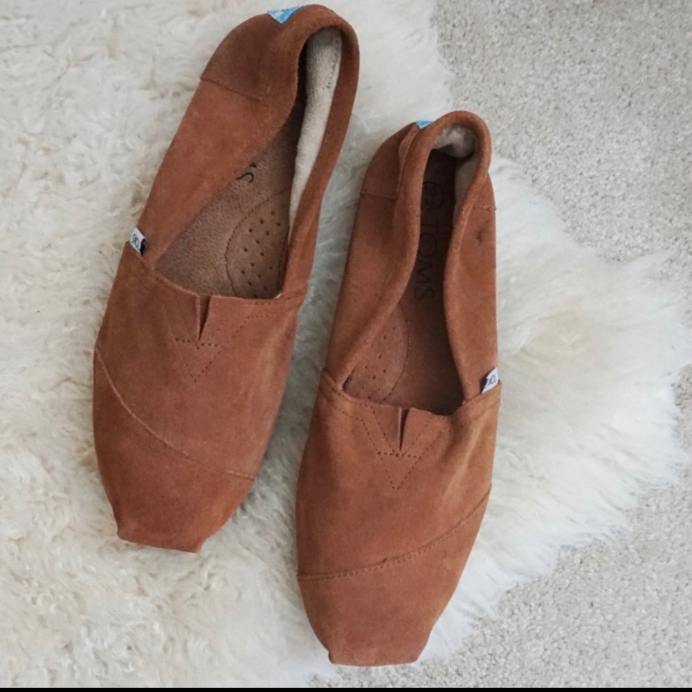 Toms Alpargata Suede Tan Slip Ons - 10